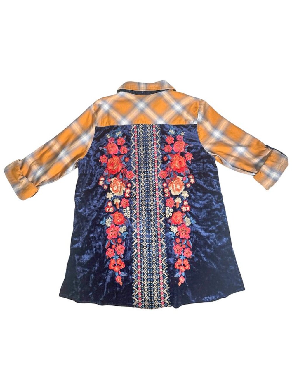 Andree by Unit Embroidered Plaid Flannel Cotton Top Women's Size Small